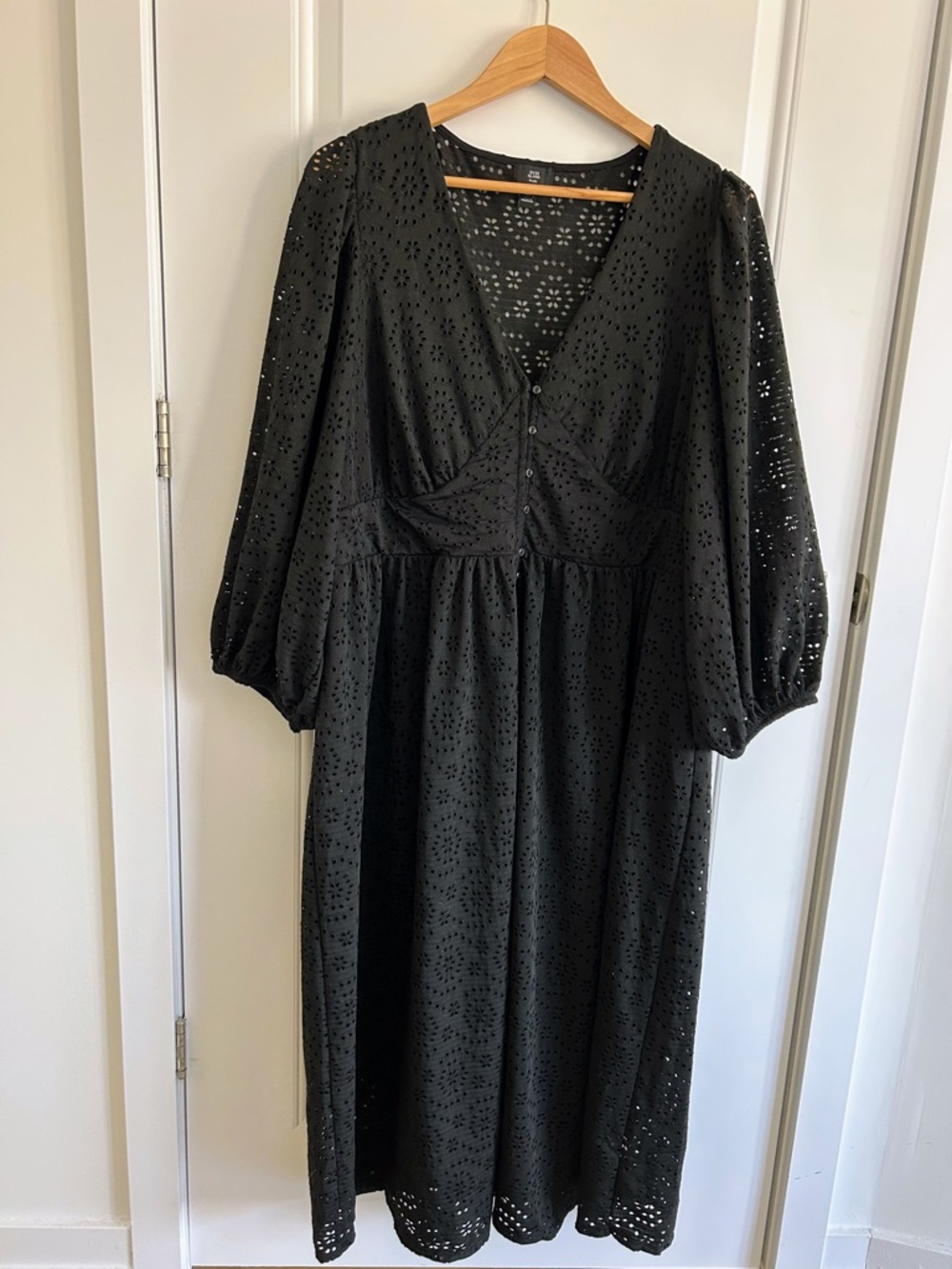 River Island Black Eyelet Midi Dress with Button Front